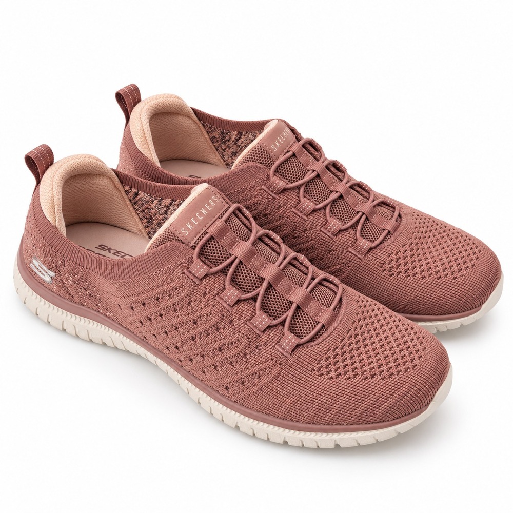 Skechers Memory Foam Sneakers Women 9 Mauve 104437 Bungee Slip On Knit Shoes